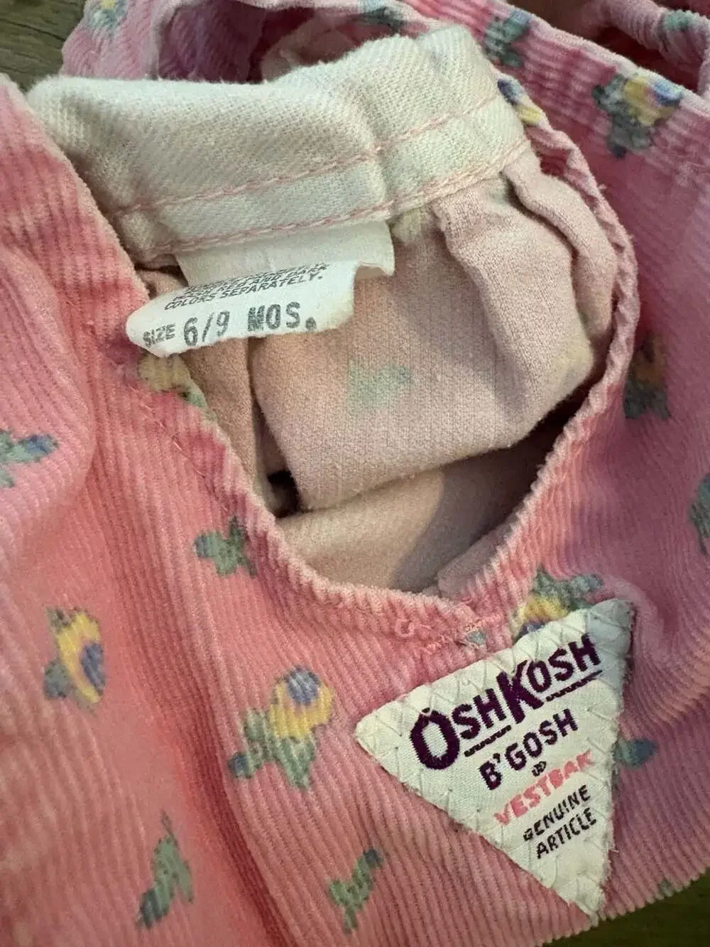 Vintage OshKosh B'Gosh Pink Floral Corduroy Overalls Size 6/9 Months